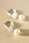 Nadri Pearl Drop Huggie Earrings In Silver