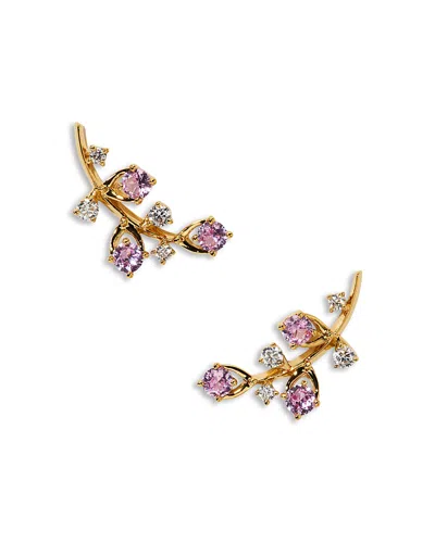 Nadri Pink & White Cubic Zirconia Adorn Leaf Ear Climbers In Multi