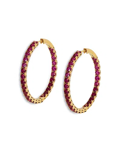 Nadri Pink Cubic Zirconia Inside Out Medium Hoop Earrings In Gold