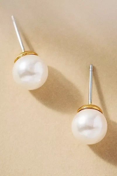 Nadri Poppy Pearl Stud Earrings In White