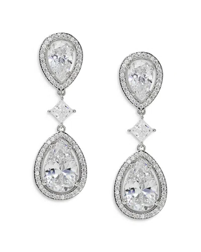 Nadri Radiant Cubic Zirconia Halo Double Drop Earrings In Rhodium Plated In Silver