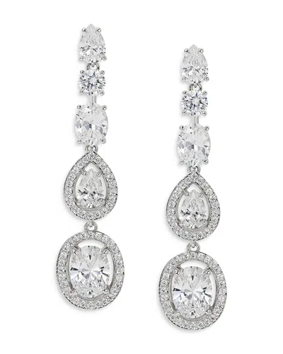 Nadri Radiant Cubic Zirconia Halo Linear Drop Earrings In Rhodium Plated In Silver