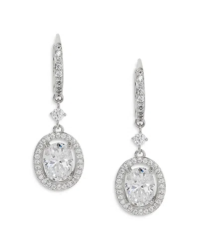 Nadri Radiant Oval Cubic Zirconia Halo Drop Earrings In Rhodium Plated In Silver