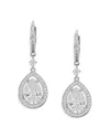 Nadri Radiant Pear Shape Cubic Zirconia Halo Drop Earrings In Rhodium Plated In Silver