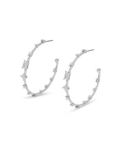 Nadri Rare Jewels Cubic Zirconia C Hoop Earrings In Rhodium Plated