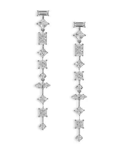 Nadri Rare Jewels Cubic Zirconia Linear Drop Earrings Rhodium Plated In Silver