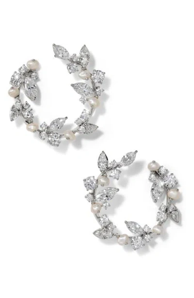 NADRI NADRI RAVISH CRYSTAL & PEARL FRONTAL HOOP EARRINGS