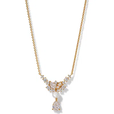 NADRI NADRI RAVISH CUBIC ZIRCONIA & GENUINE PEARL FRONTAL NECKLACE