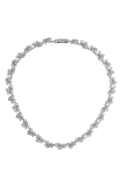 Nadri Ravish Laurel Cubic Zirconia & Cultured Purl Collar Necklace In Rhodium