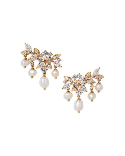 Nadri Ravish Lobe Imitation Pearl Fringe Earrings In Gold
