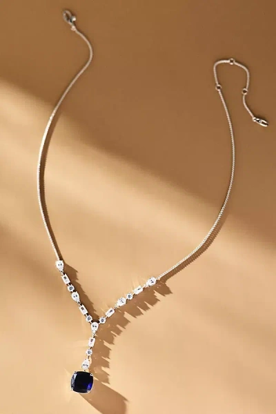 Nadri Rockstars Blue Bold Drop Y Necklace In Silver