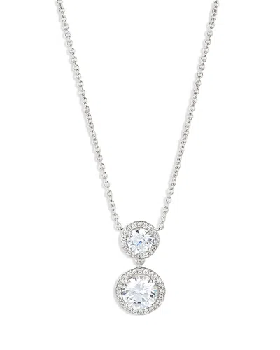 Nadri Round Halo Drop Necklace In 18k Gold Plated Or Rhodium Plated, 16 In Silver