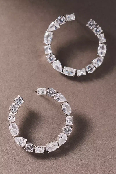 Nadri Runway Front-back Hoop Earrings In Silver