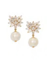 Nadri Sav Cubic Zirconia Cluster & Cultured Freshwater Pearl Drop Earrings In 18k Gold Plated