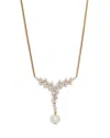 Nadri Sav Cubic Zirconia Cluster & Cultured Freshwater Pearl Lariat Necklace In 18k Gold Plated, 16-18 In Gold