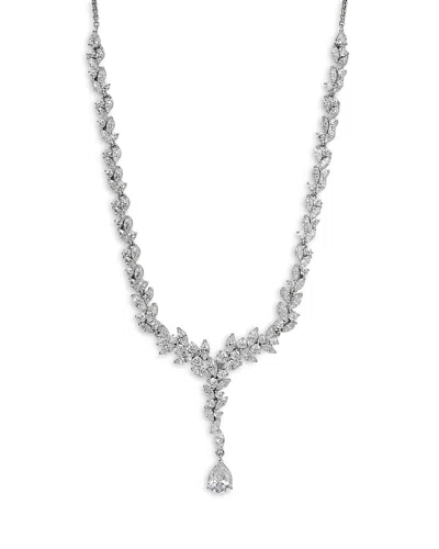 Nadri Sav Cubic Zirconia Cluster Lariat Necklace In Rhodium Plated, 16-18 In Silver