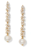 Nadri Savannah Cubic Zirconia & Pearl Linear Drop Earrings In Metallic