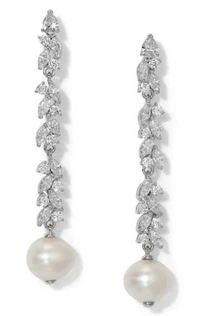NADRI NADRI SAVANNAH CUBIC ZIRCONIA & PEARL LINEAR DROP EARRINGS