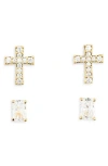 Nadri Set Of 2 Cubic Zirconia Cross & Stud Earrings