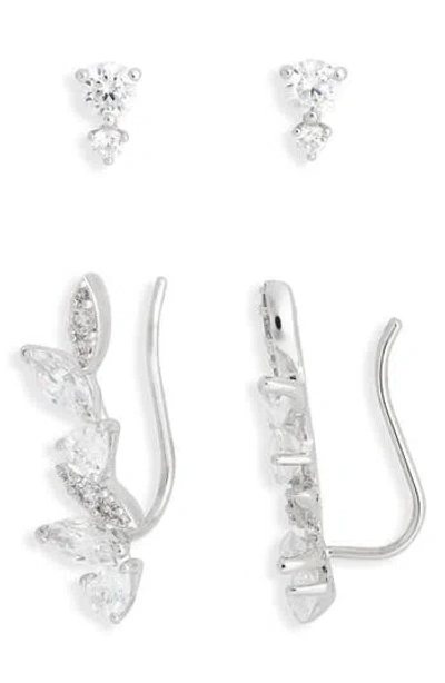 Nadri Set Of 2 Lavande Earrings In Silver