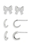 Nadri Set Of 3 Cubic Zirconia Bow Stud & Huggie Hoop Earrings