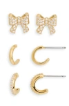 Nadri Set Of 3 Cubic Zirconia Bow Stud & Huggie Hoop Earrings