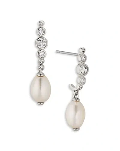 Nadri Siren Cultured Freshwater Pearl Charm Cubic Zirconia J Hoop Earrings In White