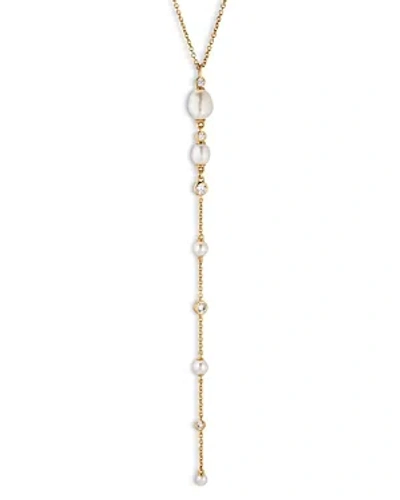 Nadri Siren Pave, Imitation & Cultured Freshwater Pearl Lariat Necklace, 16-18 In Gold/white