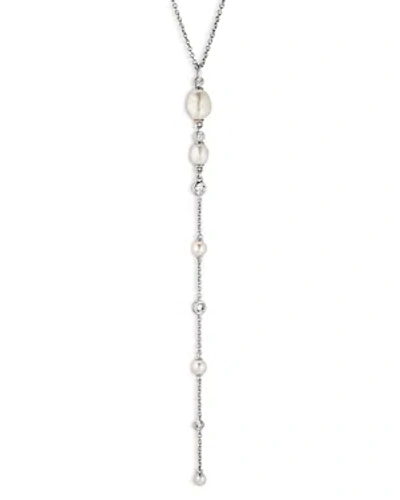 Nadri Siren Pave, Imitation & Cultured Freshwater Pearl Lariat Necklace, 16-18 In Silver/white