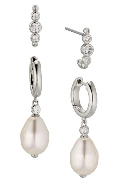 Nadri Siren Set Of 2 Hoop Earrings In Rhodium