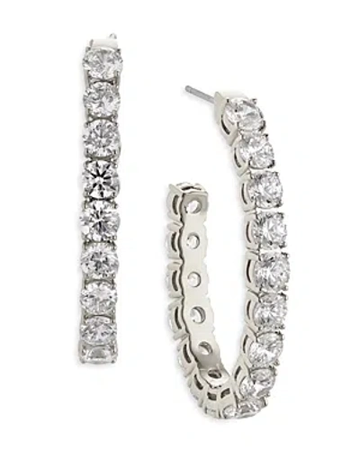 Nadri Social Lights Cubic Zirconia Open Hoop Earrings In Rhodium