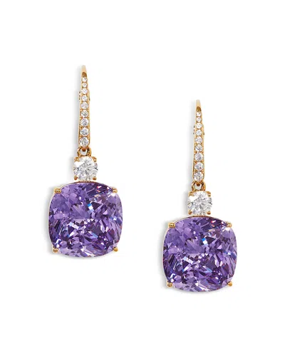 Nadri Soleil Cubic Zirconia Clear & Color Cushion Drop Earrings In Gold/purple