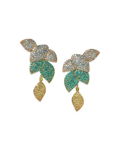 Nadri Starlet Crystal Leaf Linear Earrings In Green/gold