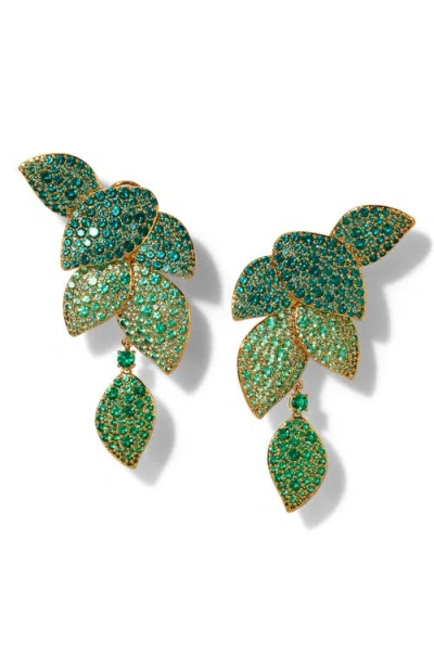 Nadri Starlet Leaf Linear Earrings In Gold/green