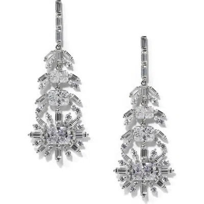 Nadri Stellar Feather Cubic Zirconia Drop Earrings In Metallic