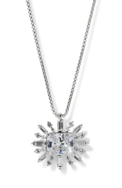 Nadri Stellar Full Halo Cubic Zirconia Pendant Necklace In Silver