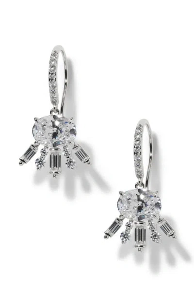 Nadri Stellar Halo Drop Earrings In Silver