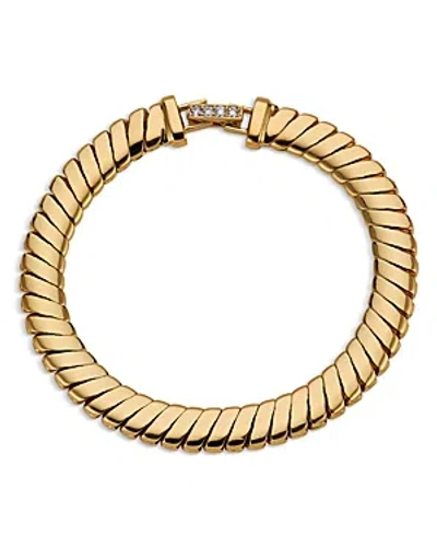 Nadri Sunlight Pave Clasp Ribbed Flex Bracelet In 18k Gold Plated