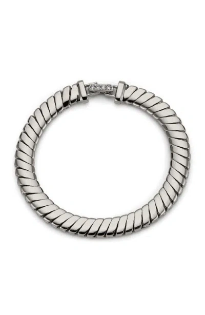 Nadri Sunlight Ribbed Line Bracelet In Rhodium