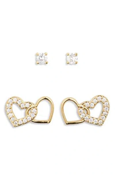 Nadri Sweethearts Set Of 2 Cubic Zirconia Round & Heart Stud Earrings In Gold