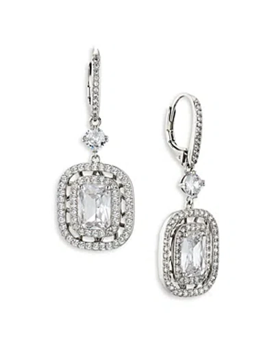 Nadri Tessarae Double Halo Leverback Earrings In Silver
