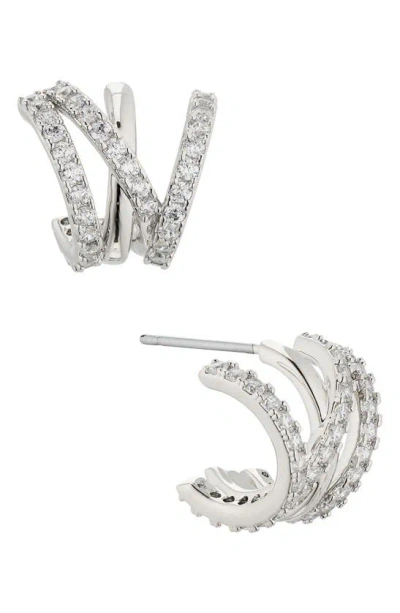 Nadri Twilight Cubic Zirconia Caged Huggie Hoop Earrings In Rhodium