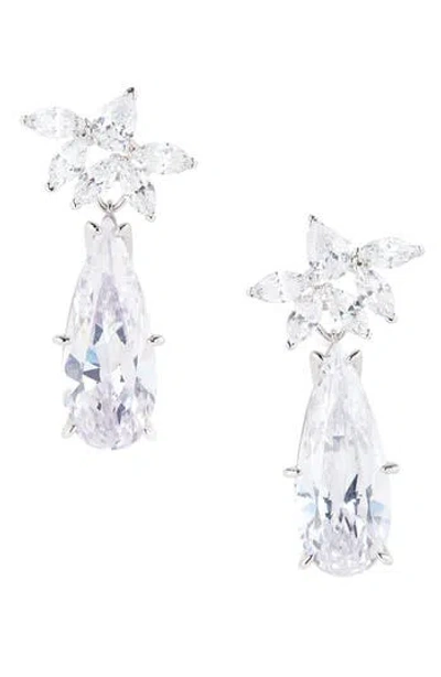 Nadri Wildflower Large Cubic Zirconia Drop Earrings In Silver