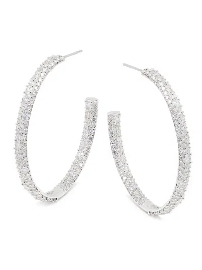 Nadri Women's Lima Rhodium-plated Cubic Zirconia Pavé Hoop Earrings In Metallic