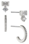 Nadri Zoe Cubic Zirconia Stud & Hoop Earrings, Set Of 2 In Rhodium