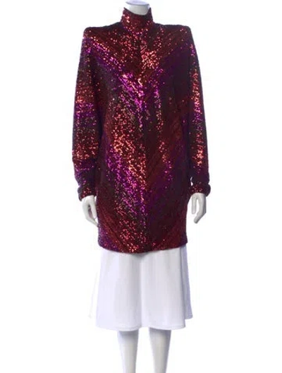 Pre-owned Naeem Khan 2024 Patterned Top In Burgundy/metallic/purple