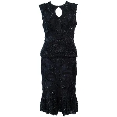 Pre-owned Naeem Khan 2pc Black Beaded Skirt & Top Stretch Ensemble Size 8 10
