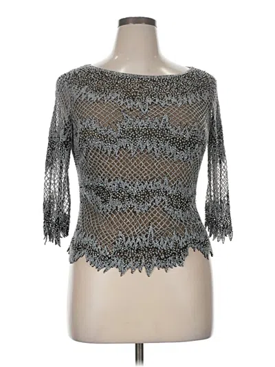 Pre-owned Naeem Khan 3/4 Sleeve Top Silver Boatneck Tops