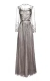 Naeem Khan Abstract Beaded Gown In Grey