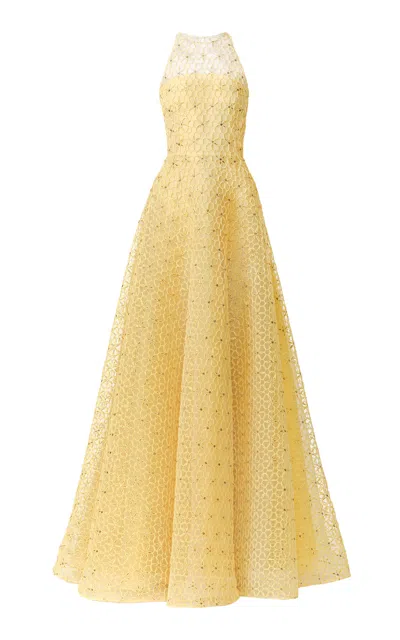 Naeem Khan Abstract Cording Lace Gown In Gold